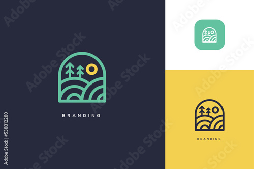 Field Farming And Landscape Vector Logo Landscaping Concept