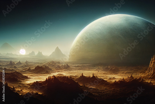 fantasy sci-fi landscape of alien planet 3d illustration