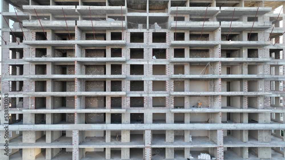 Aerial view of building construction. Aerial view of building construction.
