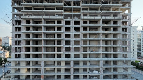 Aerial view of building construction.