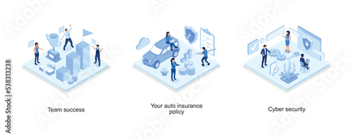 Success concept banner  Man Character Signing Car Insurance Policy Form  Personal Information and Data Safety  isometric vector modern illustration