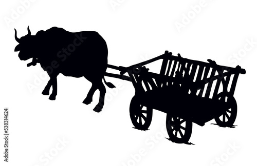 Empty cart drawn by oxen. Vector drawing