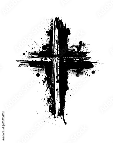 Grunge Religion Cross . Black Paint . Cross black paint strokes. Vector illustration