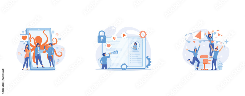 Fototapeta premium groups of people who invest in the idea on a swing, referral marketing concept, concept of meditation during working hours, set flat vector modern illustration