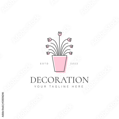 Plant with vase decorative logo design icon illustration