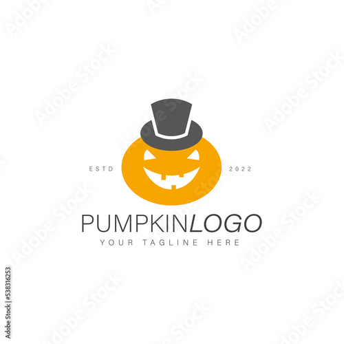 Pumpkin with magic hat logo design illustration icon