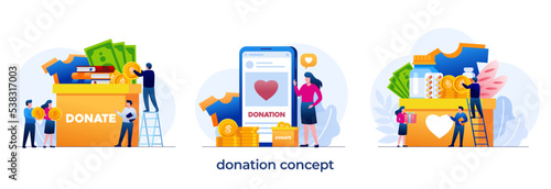 Donation illustration, charity, social, giving, funding, flat illustration vector template