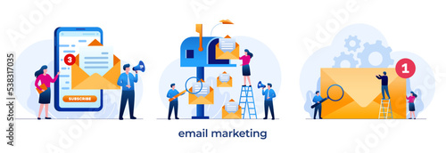 email marketing, online business strategy, advertisement, inbox flat illustration vector