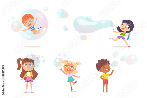 Kids blow soap bubbles set, cute girls and boys make big foam air balls blowers wand
