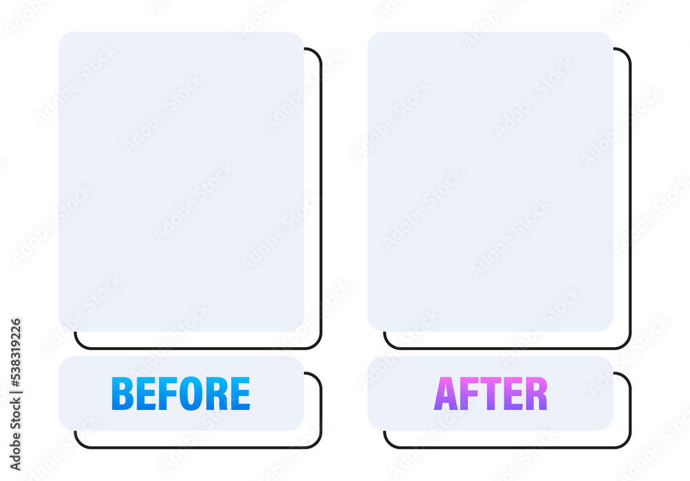 Colorful before and after frames. Vector illustration. Vector template. Design template. Stock