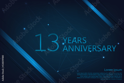 13 Years Anniversary. Geometric Anniversary greeting banner. Poster template for Celebrating 13th anniversary event party. Vector illustration