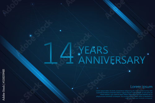 14 Years Anniversary. Geometric Anniversary greeting banner. Poster template for Celebrating 14th anniversary event party. Vector illustration