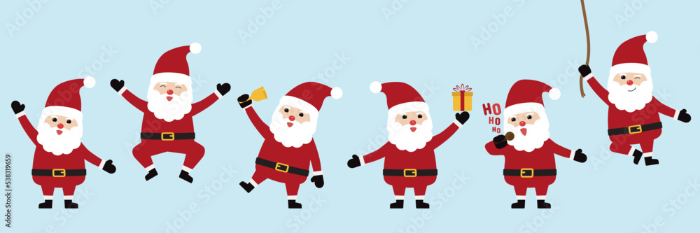 Collection of Santa claus characters with different emotions isolated on blue background. Merry christmas and happy new year Collection of Santa claus characters with different emotions isolated on blue background. Merry christmas and happy new year