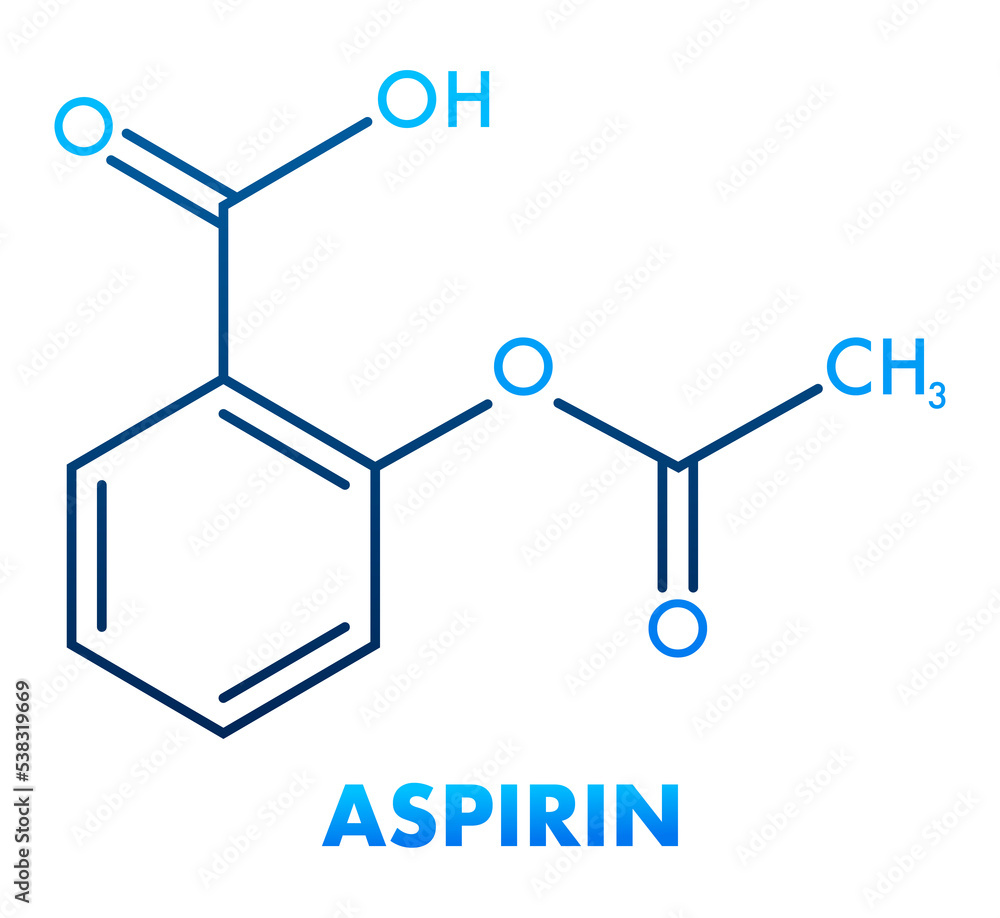 Acetylsalicylic, aspirin concept chemical formula icon label, text font