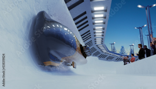 Stampa su tela Bob running on ice track competition. Bobsleigh sport. Render 3D.