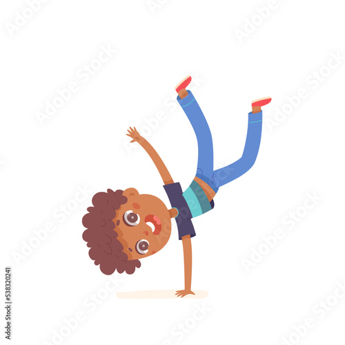 Hip hop or breakdance dancer boy dancing fun street dance with jumps and movements