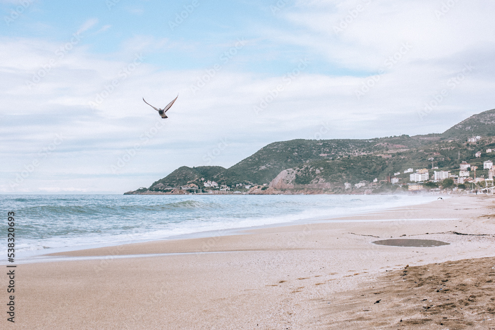 Turkey Antalya coast line sandy beach and waves Turkey Antalya coast line sandy beach and waves