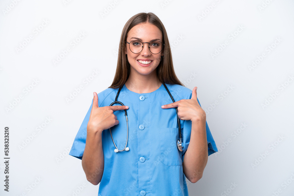Young nurse caucasian woman isolated on white background with surprise facial expression Young nurse caucasian woman isolated on white background with surprise facial expression
