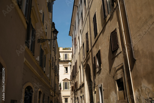 Cozy old street in Trastevere in Rome  Italy. Architecture and landmark of Rome. 