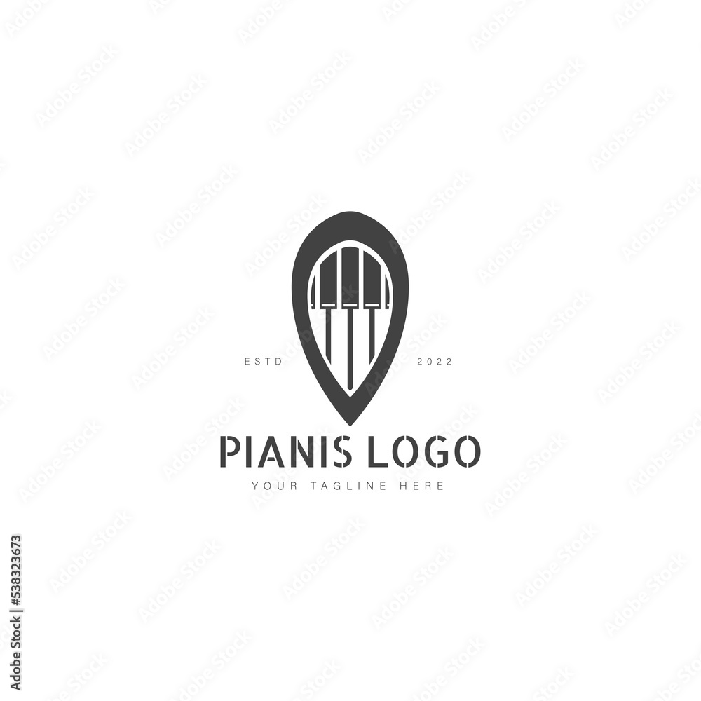 Fototapeta premium Piano with location logo design icon illustration