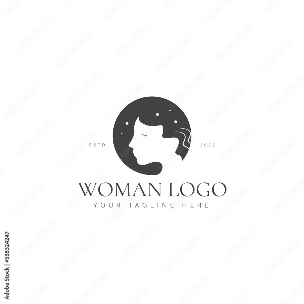 Woman with circle logo design icon illustration