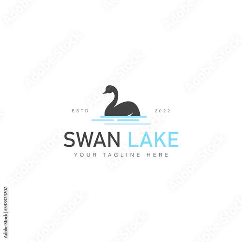 Fototapeta Naklejka Na Ścianę i Meble -  Swan in the lake logo design icon illustration
