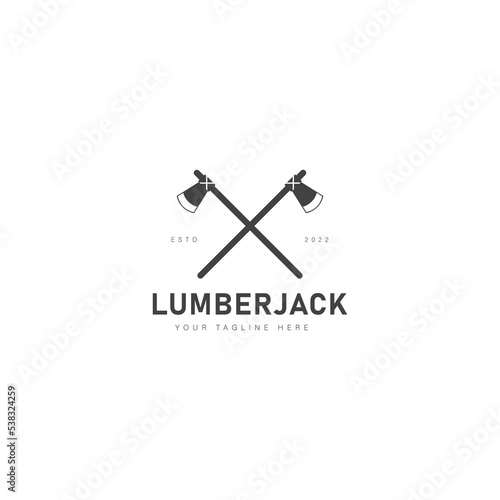 Woodcutter's ax crossed logo design icon illustration