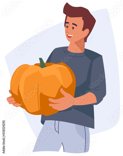 Autumn fair. Man with pumpkins. PNG image. © Tatyana