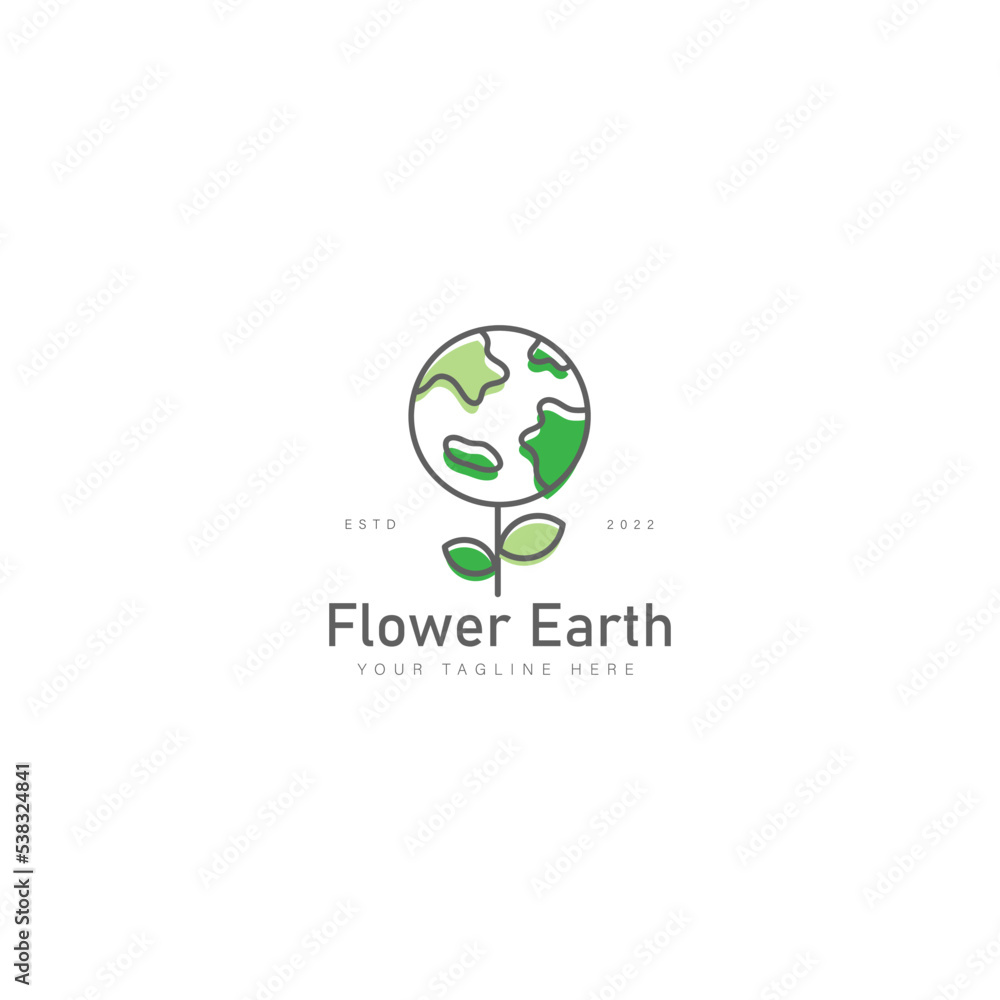 Flower with earth line logo design icon illustration Flower with earth line logo design icon illustration