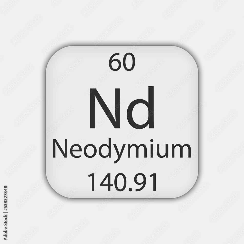 Neodymium symbol. Chemical element of the periodic table. Vector illustration. Neodymium symbol. Chemical element of the periodic table. Vector illustration.