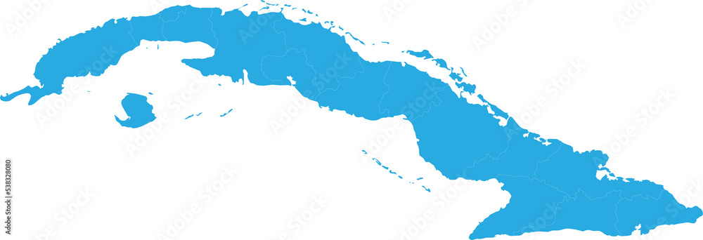 cuba map. High detailed blue map of cuba on transparent background.