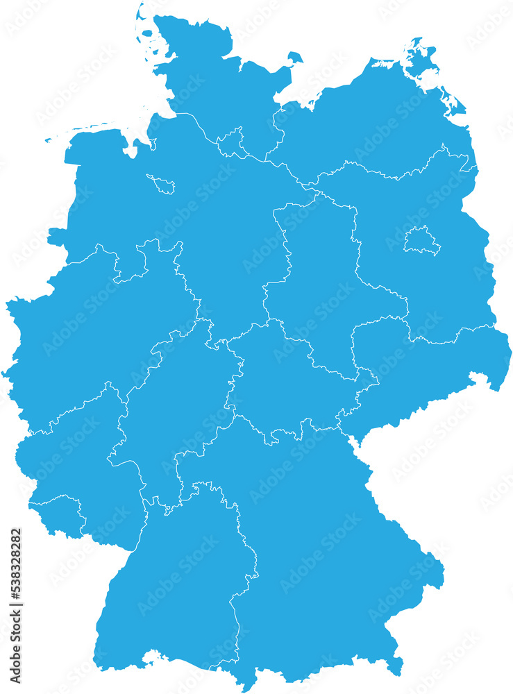 germany map. High detailed blue map of germany on transparent background.