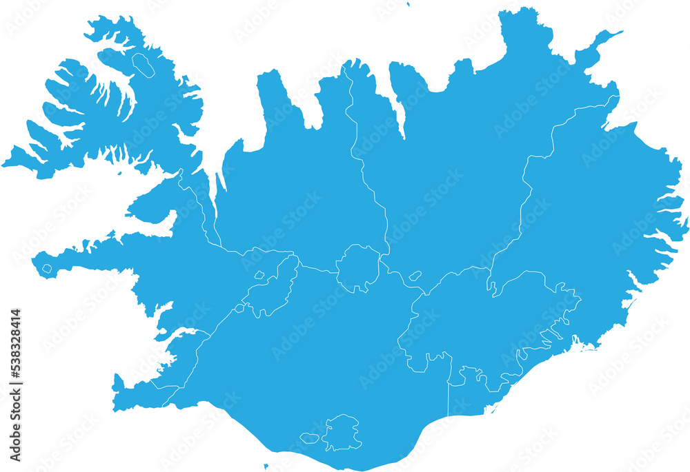 iceland map. High detailed blue map of iceland on transparent background.