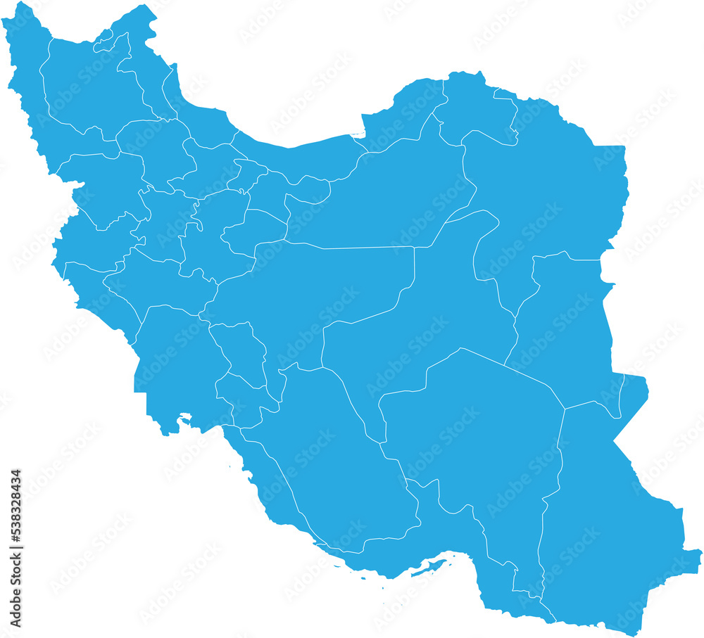 iran map. High detailed blue map of iran on transparent background.