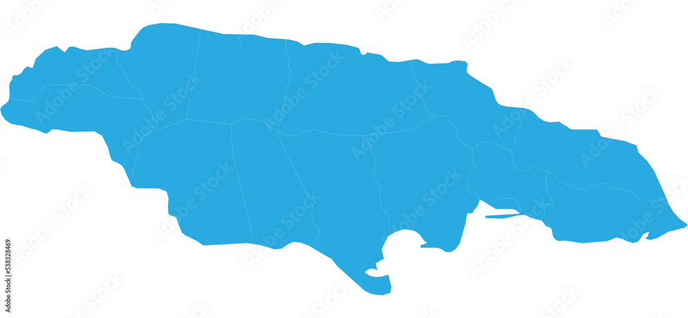 jamaica map. High detailed blue map of jamaica on transparent background.
