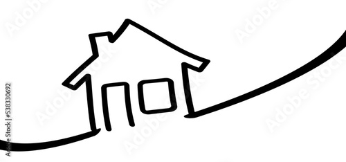 House, home line pattern. For sale signboard. Cartoon board icon or logo. Agent to advertise a house listing. Cartoon house for sell logo. Sales or sold. Communication, marketing idea.