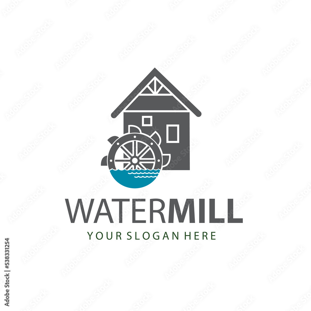 Fototapeta premium illustration of water mill wheel isolated on white background