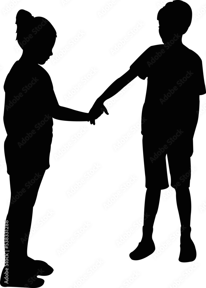 children hand in hand, body silhouette vector