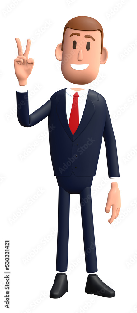 3D cartoon businessman with counting number gesture. Businessman 3D character 3D cartoon businessman with counting number gesture. Businessman 3D character