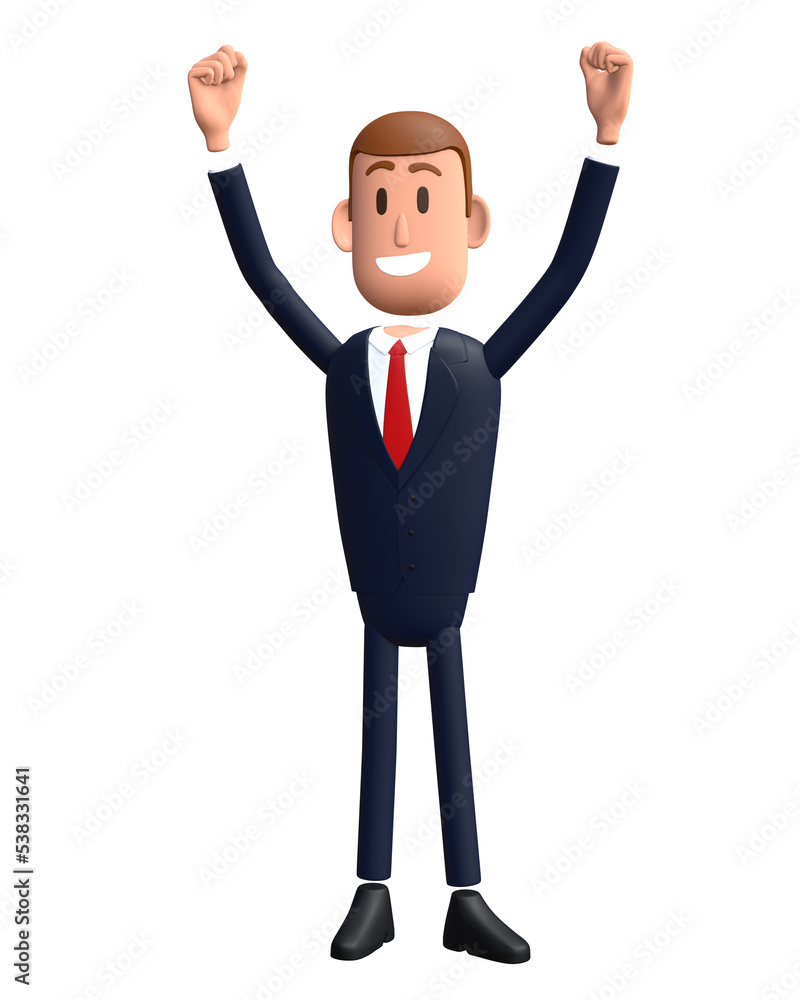 3D cartoon businessman with happy gesture. Businessman 3D character 3D cartoon businessman with happy gesture. Businessman 3D character