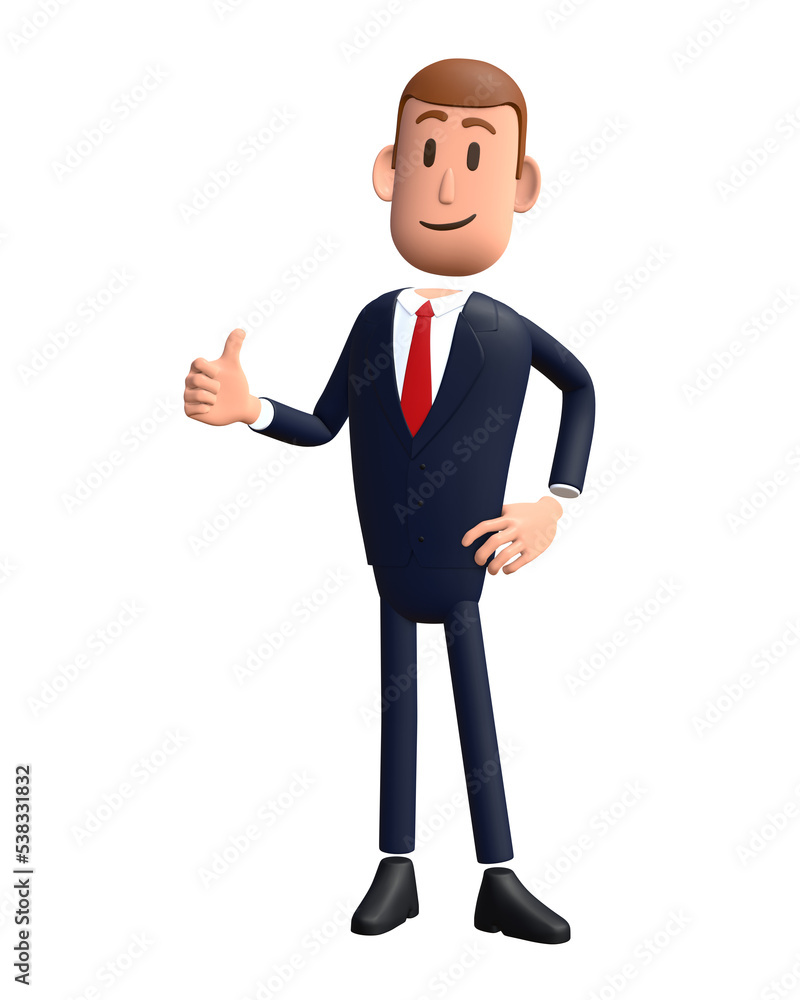 3D cartoon businessman with like thumbs up gesture. Businessman 3D character 3D cartoon businessman with like thumbs up gesture. Businessman 3D character