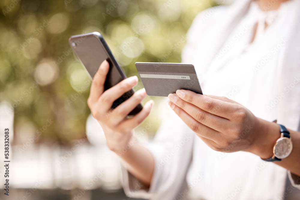 Phone, woman online shopping credit card payment and using e commerce fintech software system. Security banking app financial purchase, digital banking details and modern woman mobile retail shopping Phone, woman online shopping credit card payment and using e commerce fintech software system. Security banking app financial purchase, digital banking details and modern woman mobile retail shopping