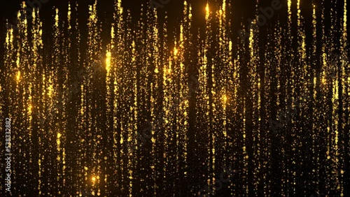 Golden particles animation. Going up event sequence with glow flares and fade in and and fade out.
