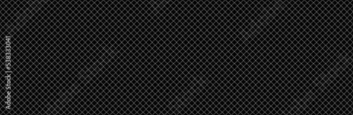 Net texture pattern on black background. Net texture pattern for backdrop and wallpaper. Realistic net pattern with black squares. Geometric background, vector illustration