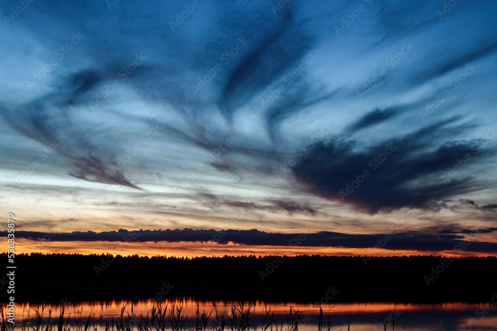 Fototapeta premium A colorful evening, the sky at sunset is painted with various colors.