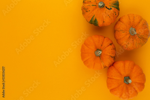 Creative Top view flat lay pumkin composition.