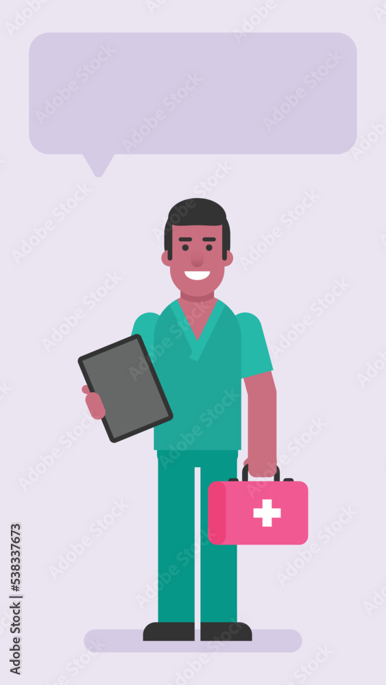 Nurse man holding suitcase and digital tablet Nurse man holding suitcase and digital tablet