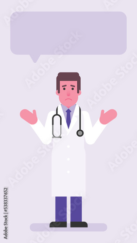 Doctor spreads his arms to side and upset