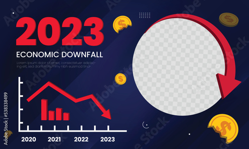 Global business downfall with falling arrow banner template