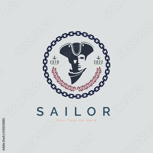 sailor captain chain anchor leaves logo template design vector for brand or company and other